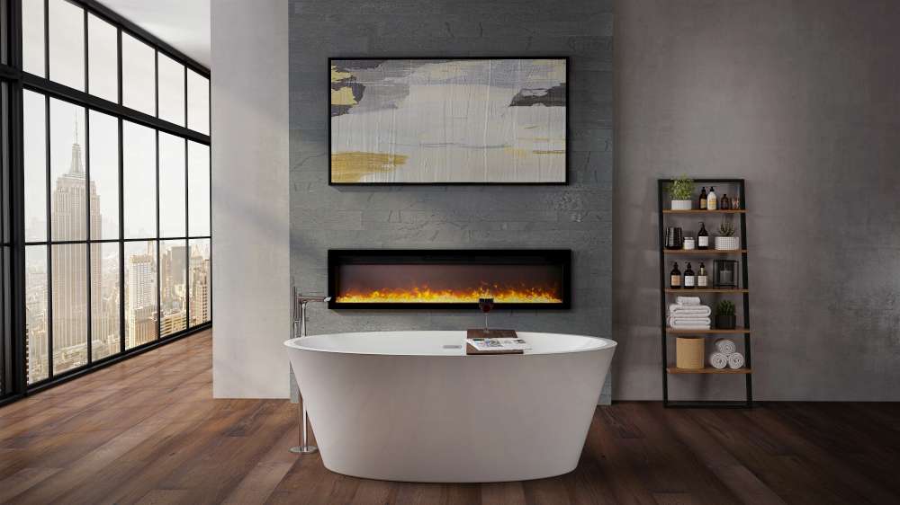 Ambiance beautifull electric linear fireplace IW-50 in a bathroom! Are electric fireplaces expensive to run?
